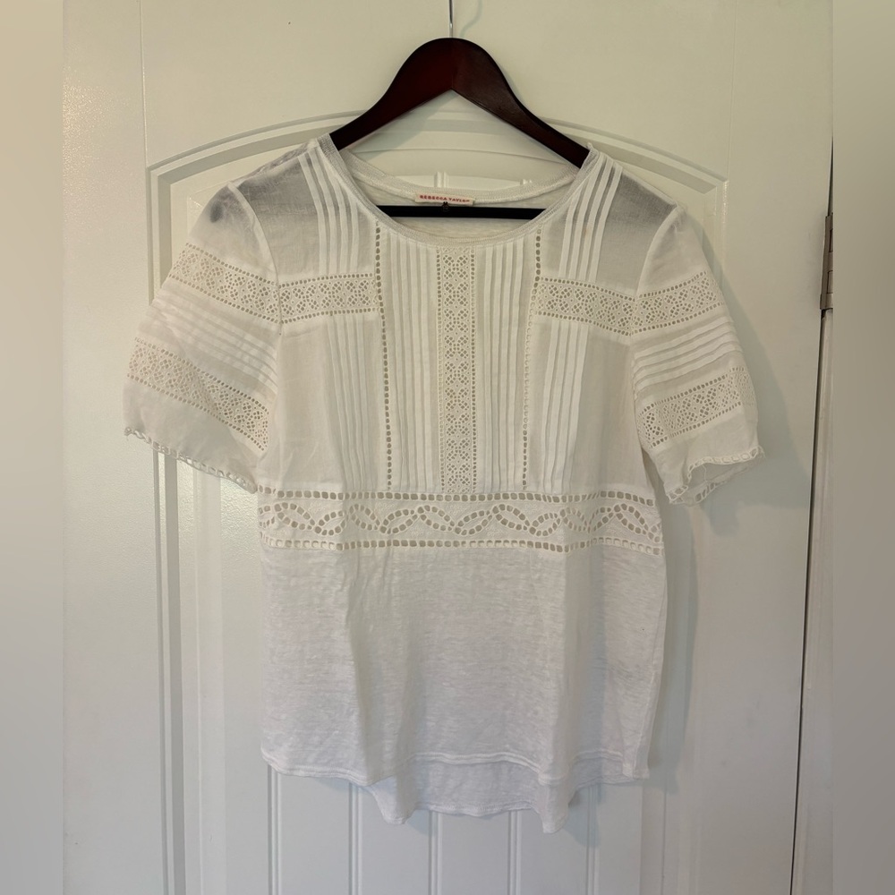 Rebecca Taylor White Pleated Eyelet Blouse